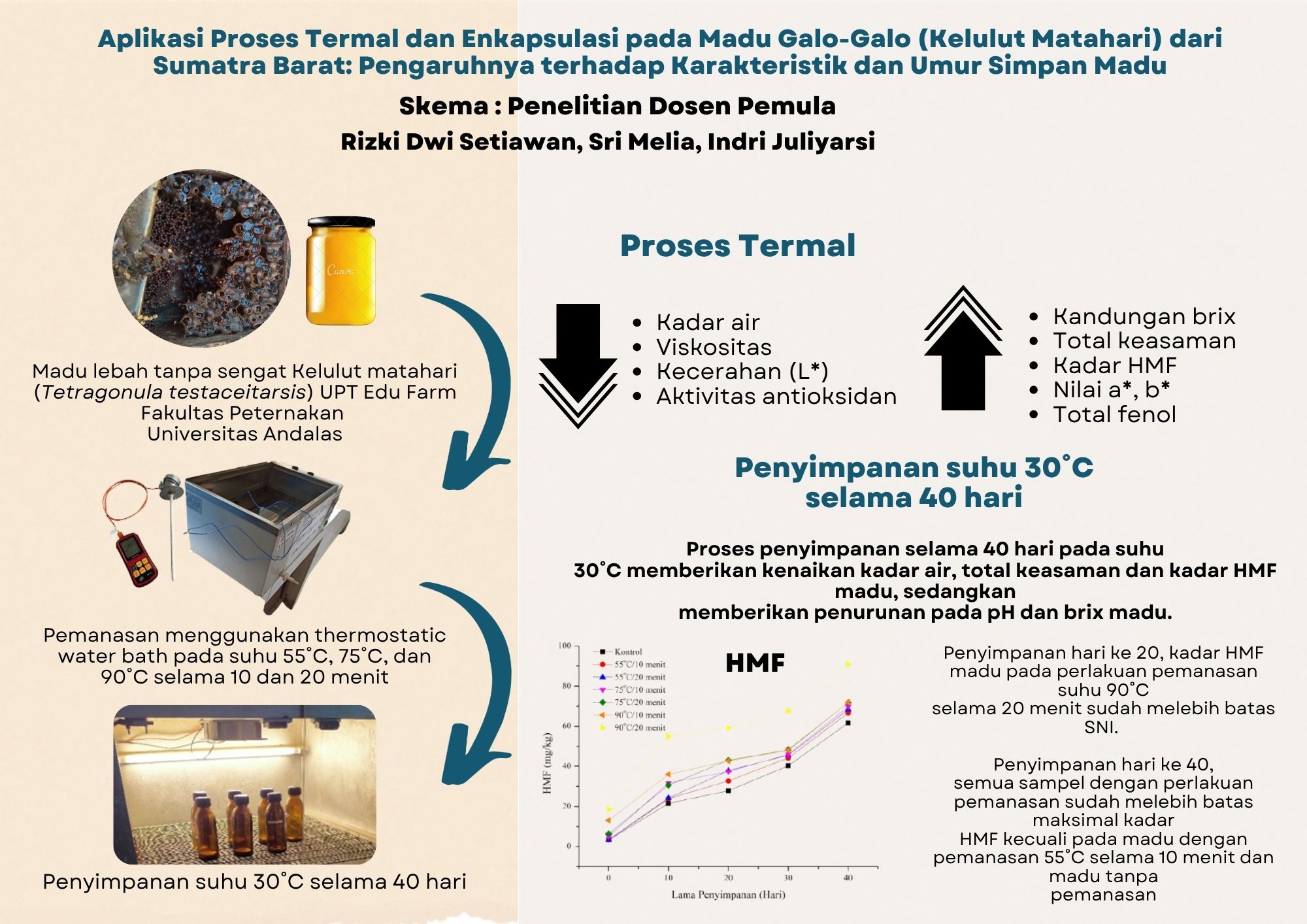 Aplikasi Proses Termal dan Enkapsulasi pada Madu Galo-Galo (Kelulut Matahari) dari Sumatra Barat: Pengaruhnya terhadap Karakteristik dan Umur Simpan Madu